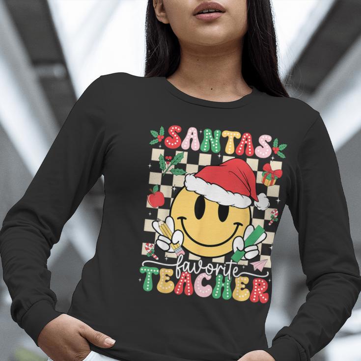 Santas Favorite Teacher Retro Groovy Smile Face Christmas Women Long Sleeve T-Shirt, Groovy Teacher Shirts, funny gift Santas Favorite Teacher Retro Groovy Smile Face Christmas Women Long Sleeve T-Shirt, Groovy Teacher Shirts, funny gift