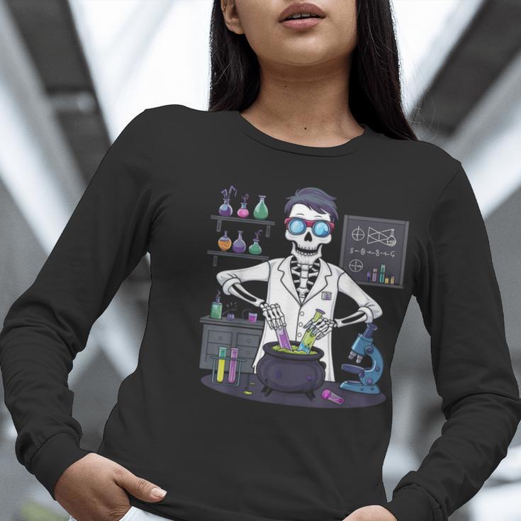 Science Teacher Halloween Skeleton Scientist Chemistry Women Long Sleeve T-Shirt, Science Teacher Shirts, funny gift