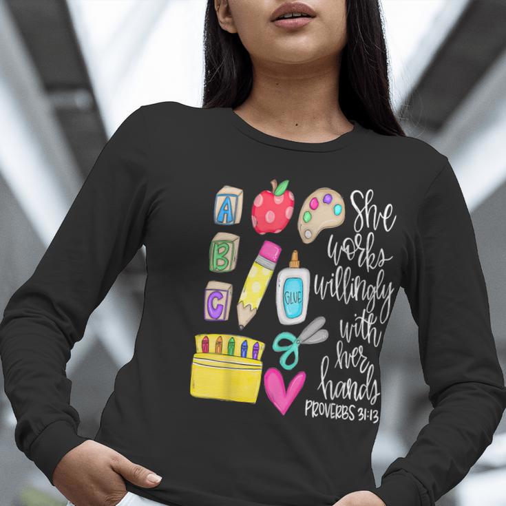 She Works Willingly With Her Hands Proverbs Daycare Teacher Men Women Women Long Sleeve T-Shirt, funny gift She Works Willingly With Her Hands Proverbs Daycare Teacher Men Women Women Long Sleeve T-Shirt, funny gift