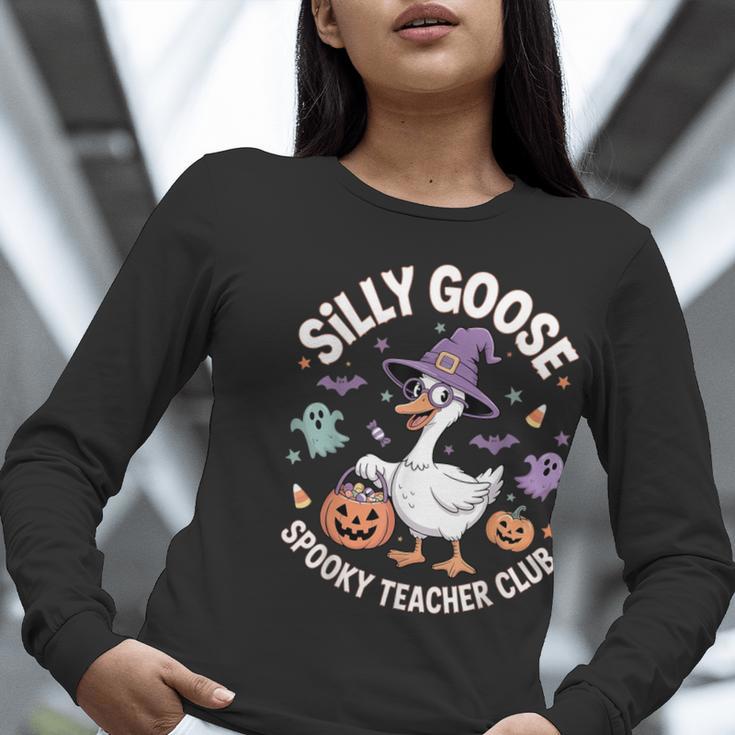 Silly Goose Spooky Teacher Club Halloween Witch Ghost Women Long Sleeve T-Shirt, funny gift