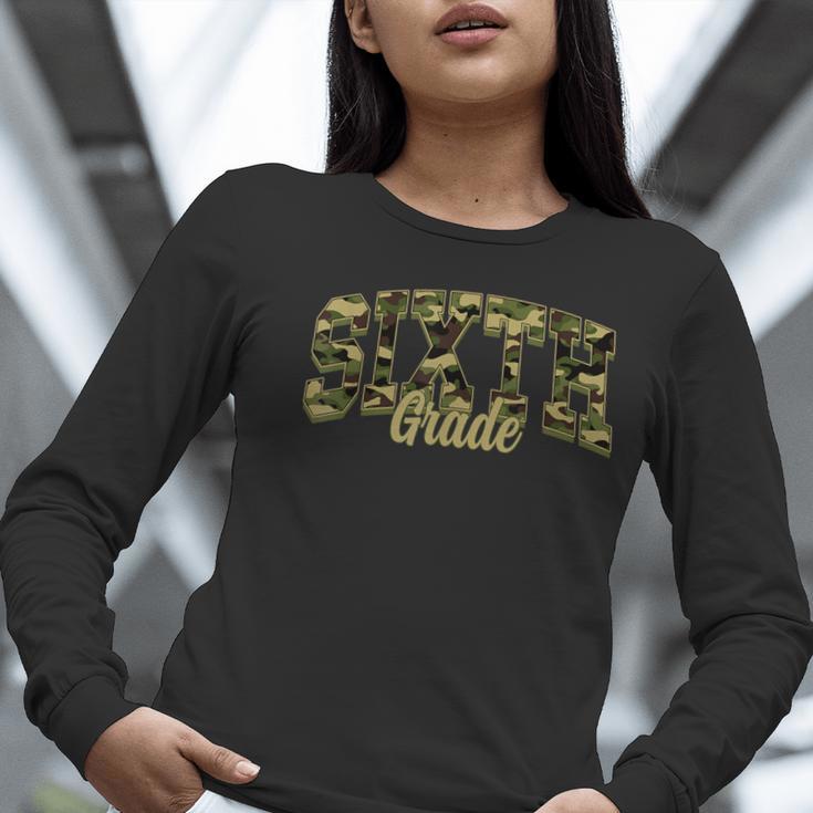 Sixth Grade Teacher Student Camouflage Back To School Women Long Sleeve T-Shirt, funny gift