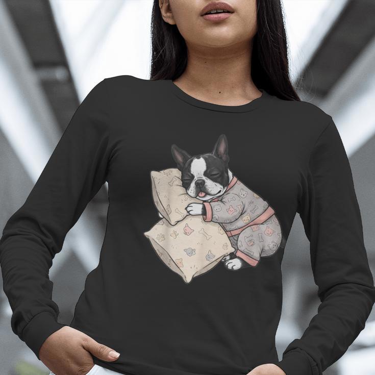 Sleepy Boston Terrier Pajama Men Women Kids Women Long Sleeve T-Shirt, funny gift