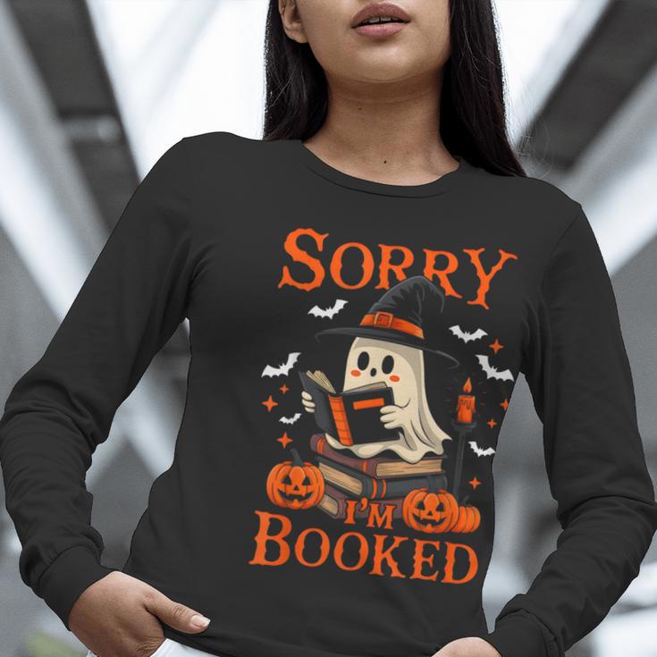 Sorry I'm Booked Ghost Reading Book Lover Teacher Halloween Women Long Sleeve T-Shirt, funny gift