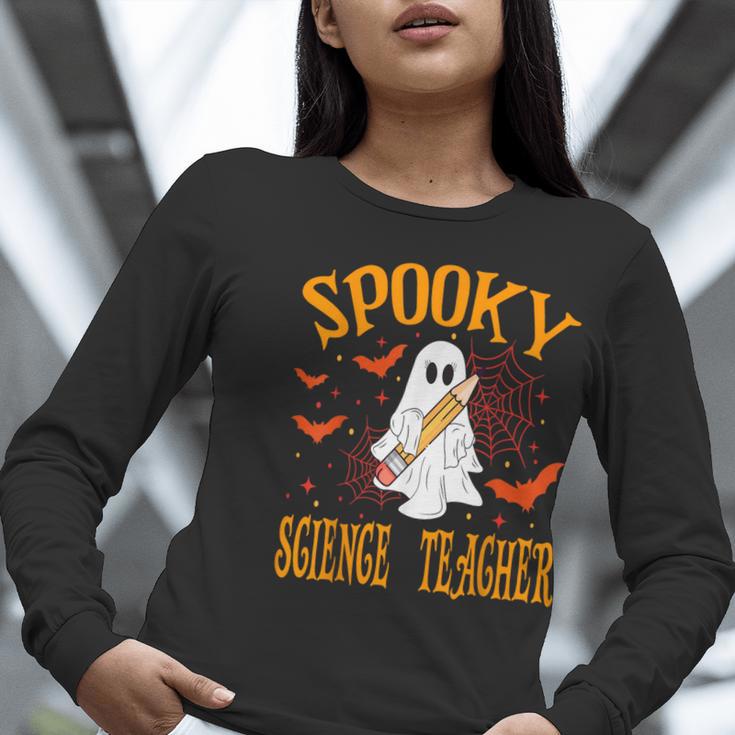 Spooky Science Teacher Ghost Halloween School Women Women Long Sleeve T-Shirt, Science Teacher Shirts, funny gift