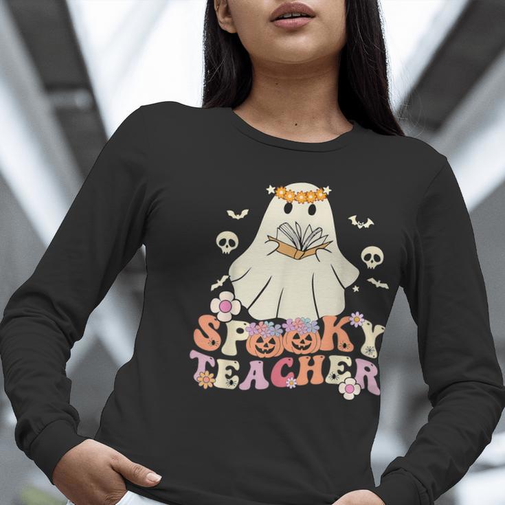 Spooky Teacher Groovy Retro Ghost Teacher Halloween 2023 For Men Women Kids Women Long Sleeve T-Shirt, Groovy Teacher Shirts, funny gift