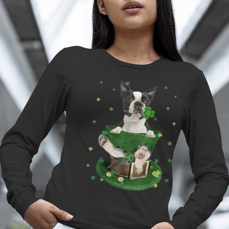 St Patrick's Day Leprechaun Boston Terrier Dog Shamrock For Men Women Kids Women Long Sleeve T-Shirt, funny gift