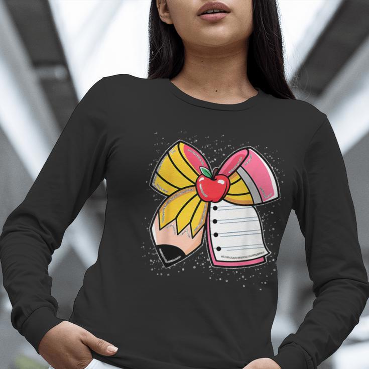 Student Teacher Coquette Bow Pencil Back To School First Day Women Long Sleeve T-Shirt, funny gift Student Teacher Coquette Bow Pencil Back To School First Day Women Long Sleeve T-Shirt, funny gift