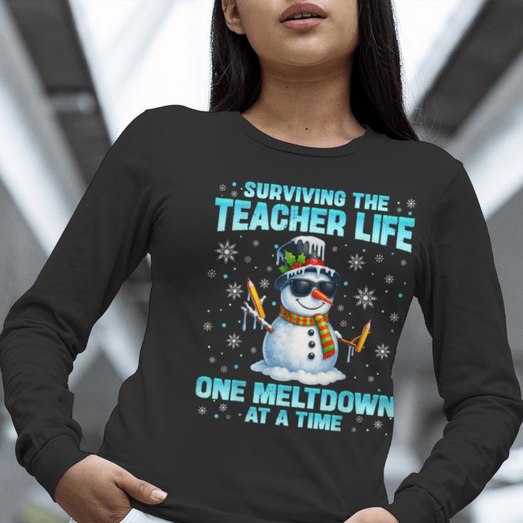 Surviving The Teacher Life Pjs Pajamas Christmas Xmas Teache Women Long Sleeve T-Shirt, funny gift