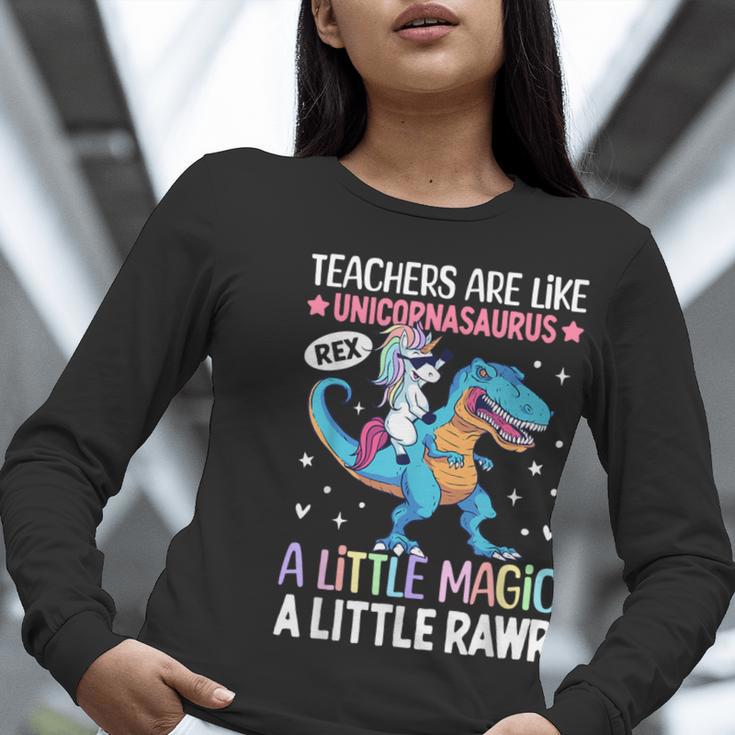 T Rex Dinosaur Unicorn Teachers Are Like Unicornasaurus Rex Women Long Sleeve T-Shirt, funny gift