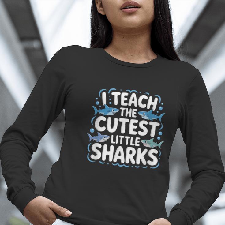 I Teach The Cutest Little Sharks Teacher School Women Long Sleeve T-Shirt, funny gift