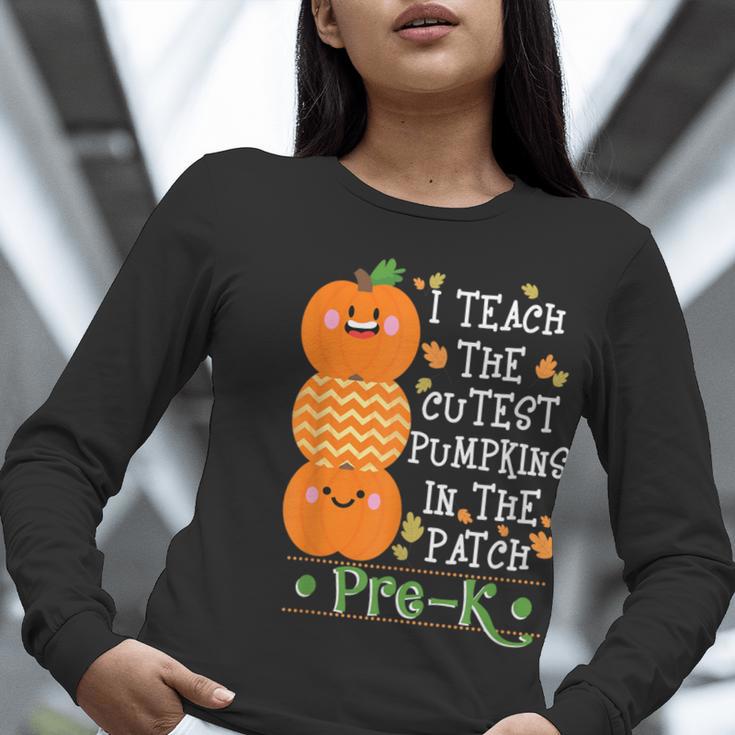 I Teach The Cutest Pumpkins In Patch Pre-K Halloween Teacher Women Long Sleeve T-Shirt, funny gift I Teach The Cutest Pumpkins In Patch Pre-K Halloween Teacher Women Long Sleeve T-Shirt, funny gift