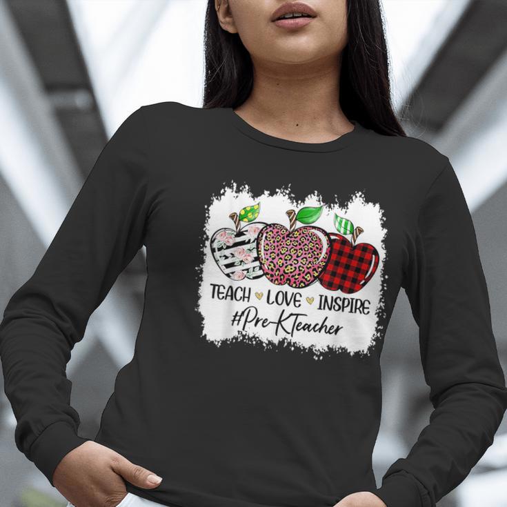 Teach Love Inspire Pre-k Teacher Apple Leopard Red Plain Women Long Sleeve T-Shirt, funny gift