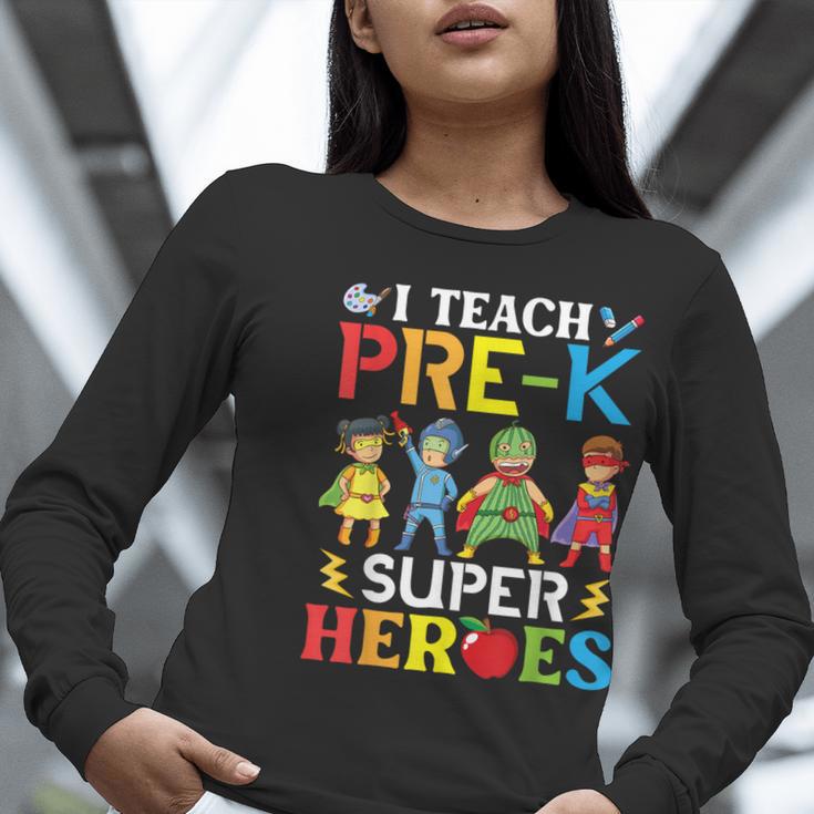 I Teach Pre-K Superheroes Students Teacher Back To School Women Long Sleeve T-Shirt, funny gift I Teach Pre-K Superheroes Students Teacher Back To School Women Long Sleeve T-Shirt, funny gift