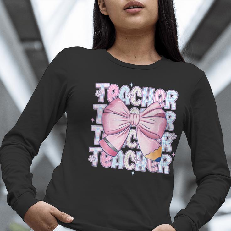 Teacher Bow Pencil Flowers Teacher Back To School Women Long Sleeve T-Shirt, funny gift Teacher Bow Pencil Flowers Teacher Back To School Women Long Sleeve T-Shirt, funny gift