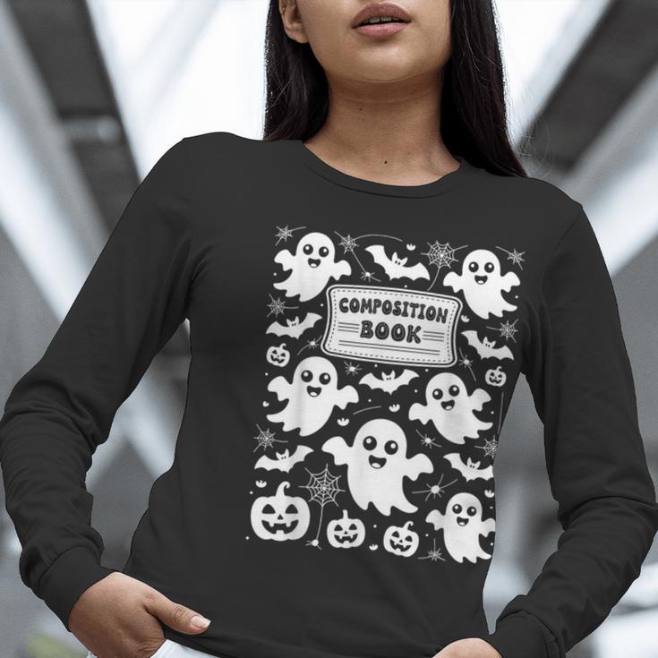Teacher Halloween Composition Notebook Costume Halloween Women Long Sleeve T-Shirt, funny gift