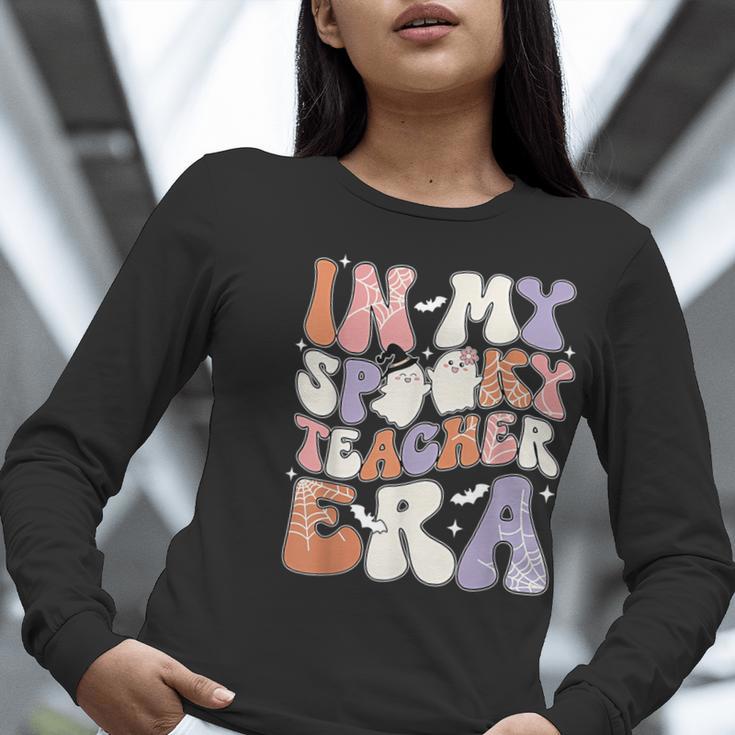 Teacher Halloween In My Spooky Teacher Era Retro Groovy Women Long Sleeve T-Shirt, Groovy Teacher Shirts, funny gift