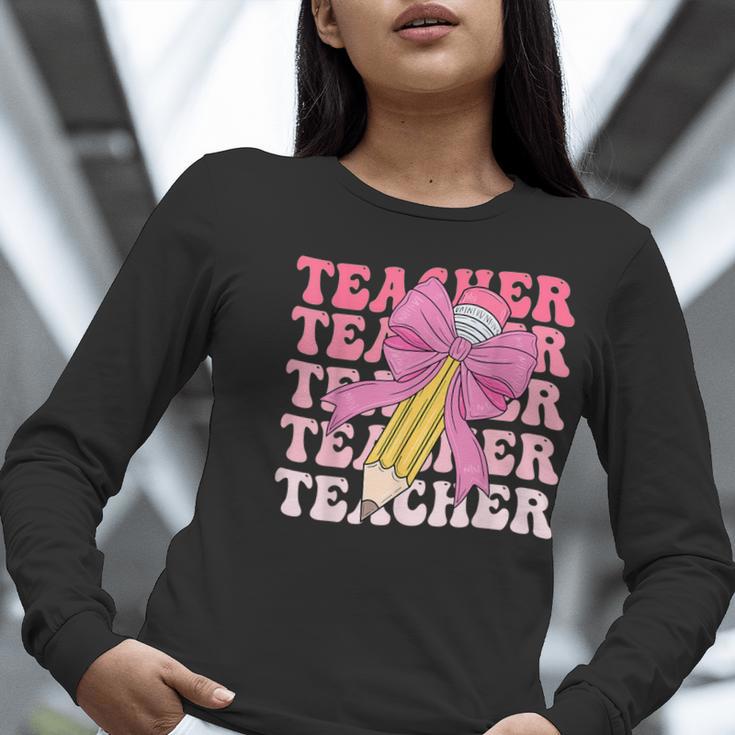 Teacher Pencil Back To School Groovy Pink Teacher First Day Women Long Sleeve T-Shirt, Groovy Teacher Shirts, funny gift Teacher Pencil Back To School Groovy Pink Teacher First Day Women Long Sleeve T-Shirt, Groovy Teacher Shirts, funny gift