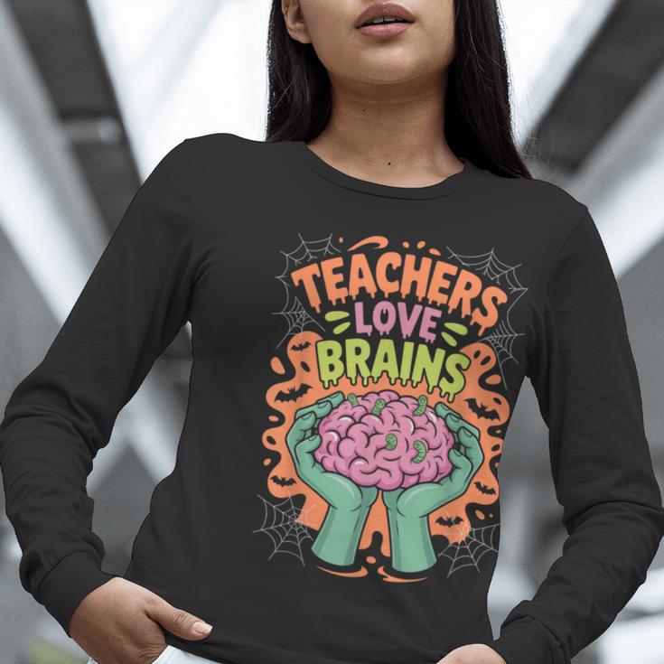 Teacher Teachers Love Brains Halloween Men Women Women Long Sleeve T-Shirt, funny gift