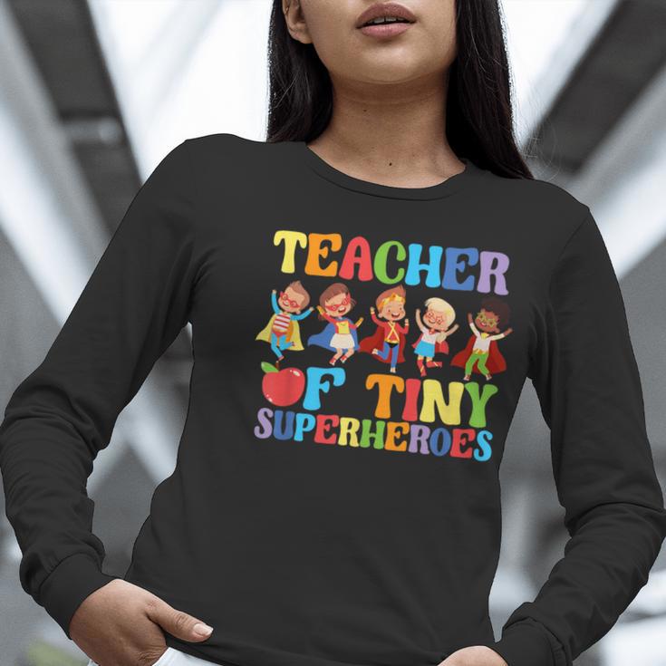 Teacher Of Tiny Superheroes Teach 100th Day Of School Women Long Sleeve T-Shirt, funny gift Teacher Of Tiny Superheroes Teach 100th Day Of School Women Long Sleeve T-Shirt, funny gift