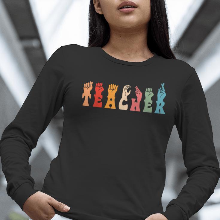 Teacher Word In Sign Language Awareness ASL Back To School Women Long Sleeve T-Shirt, funny gift Teacher Word In Sign Language Awareness ASL Back To School Women Long Sleeve T-Shirt, funny gift