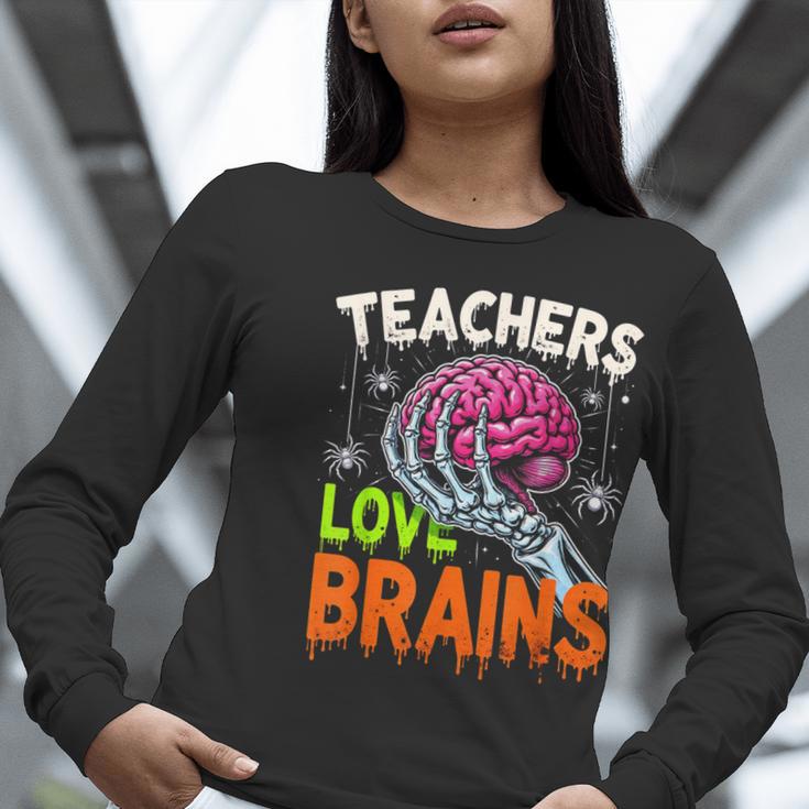 Teachers Love Brains Halloween 2025 Skeleton Costume Women Long Sleeve T-Shirt, funny gift Teachers Love Brains Halloween 2025 Skeleton Costume Women Long Sleeve T-Shirt, funny gift