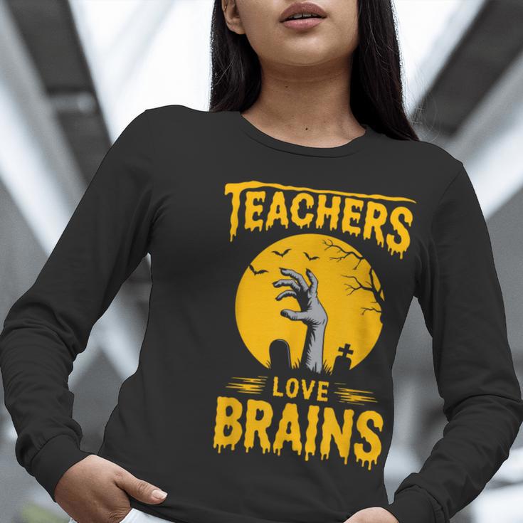 Teachers Love Brains Shirt Men Women Halloween Teacher Women Long Sleeve T-Shirt, funny gift