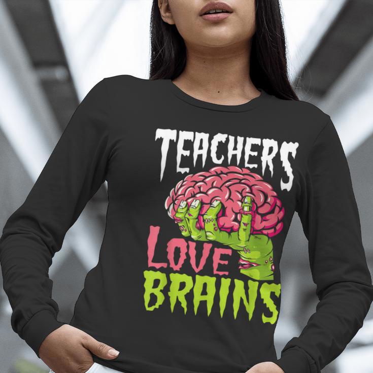 Teachers Love Brains Zombie Teacher Halloween Zombies Women Long Sleeve T-Shirt, funny gift Teachers Love Brains Zombie Teacher Halloween Zombies Women Long Sleeve T-Shirt, funny gift