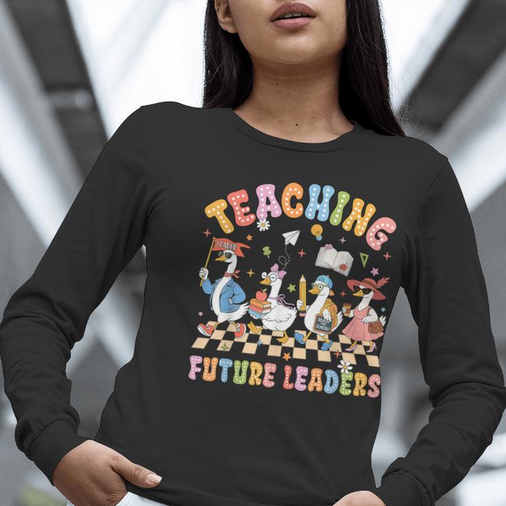 Teaching Future Leaders Teacher Back To School Cute Goose Women Long Sleeve T-Shirt, Future Teacher Shirts, funny gift