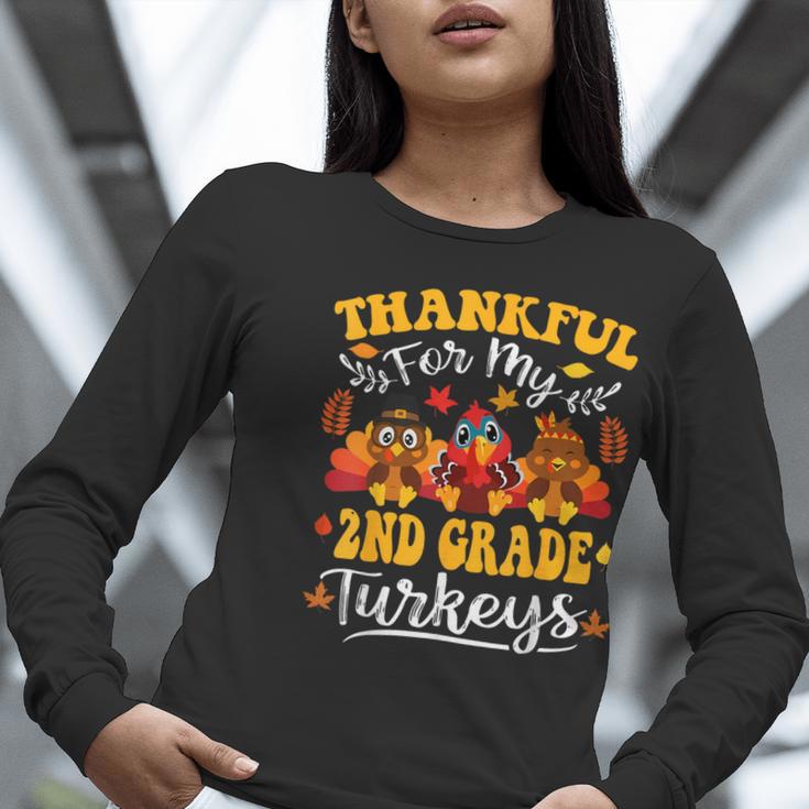 Thankful For My 2nd Grade Turkeys Thanksgiving Teacher Fall Women Long Sleeve T-Shirt, 2nd Grade Teacher Shirts, funny gift