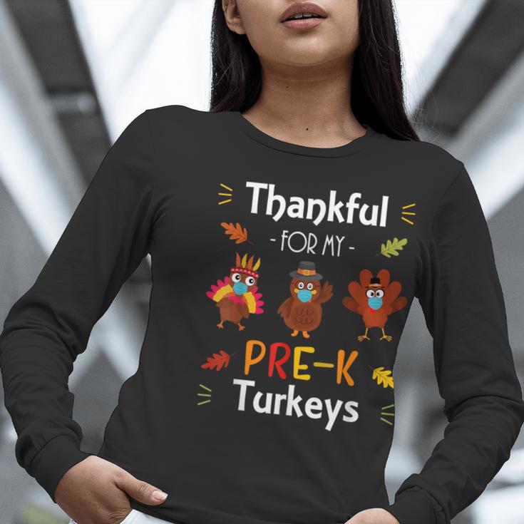 Thankful For My Prek Turkeys In Masks Thanksgiving Teacher For Men Women Women Long Sleeve T-Shirt, funny gift