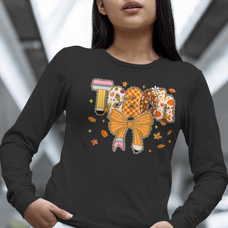 Thanksgiving Teacher Pencil Bow One Thankful Teacher Fall Women Long Sleeve T-Shirt, funny gift Thanksgiving Teacher Pencil Bow One Thankful Teacher Fall Women Long Sleeve T-Shirt, funny gift