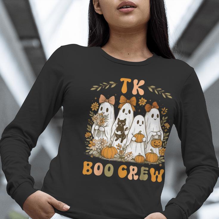 TK Boo Crew Preppy Halloween Floral Ghost TK Teacher Team TK Women Long Sleeve T-Shirt, funny gift TK Boo Crew Preppy Halloween Floral Ghost TK Teacher Team TK Women Long Sleeve T-Shirt, funny gift