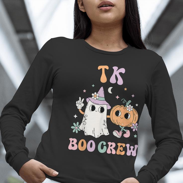 TK Boo Crew Retro Groovy Halloween Floral Ghost TK Teacher Men Women Kids Women Long Sleeve T-Shirt, Groovy Teacher Shirts, funny gift
