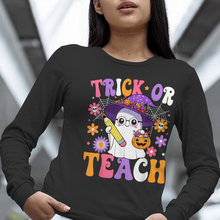 Trick Or Teach Teacher Ghost Teaching Fun Halloween Teacher Women Long Sleeve T-Shirt, funny gift