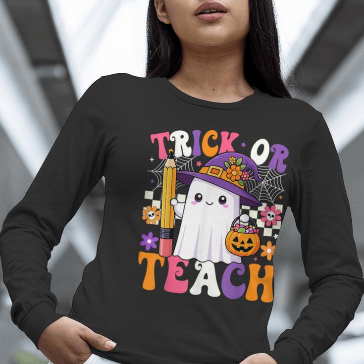 Trick Or Teach Teacher Pencil Ghost Halloween Teacher Women Long Sleeve T-Shirt, funny gift
