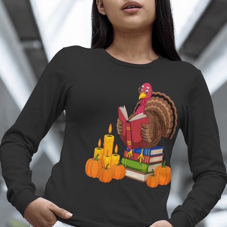 Turkey Reading Books Fall Thanksgiving Teacher Book Women Long Sleeve T-Shirt, funny gift Turkey Reading Books Fall Thanksgiving Teacher Book Women Long Sleeve T-Shirt, funny gift