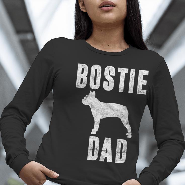 Vintage Boston Terrier Dad Dog Daddy Bostie Father Women Long Sleeve T-Shirt, Boston Terrier Dad Shirts, funny gift