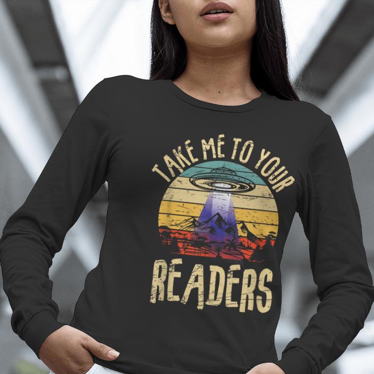 Vintage Take Me To Your Readers English Teacher Alien Space Men Women Women Long Sleeve T-Shirt, English Teacher Shirts, funny gift