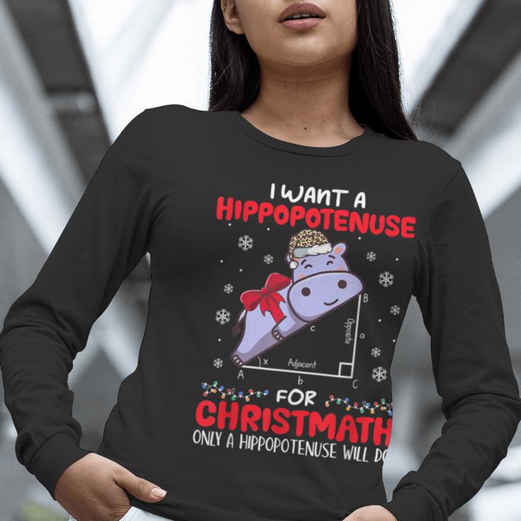 I Want A Hippopotenuse For Christmath Math Teacher Christmas Women Long Sleeve T-Shirt, funny gift I Want A Hippopotenuse For Christmath Math Teacher Christmas Women Long Sleeve T-Shirt, funny gift