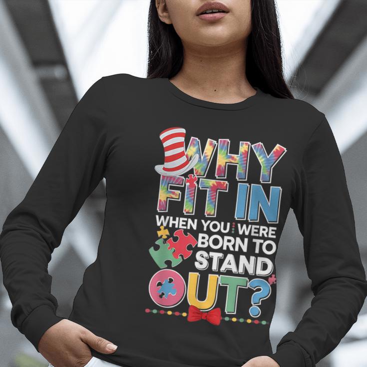 Why Fit In Doctor Teacher Cat In Hat Cool Autism Awareness Men Women Kids Women Long Sleeve T-Shirt, funny gift