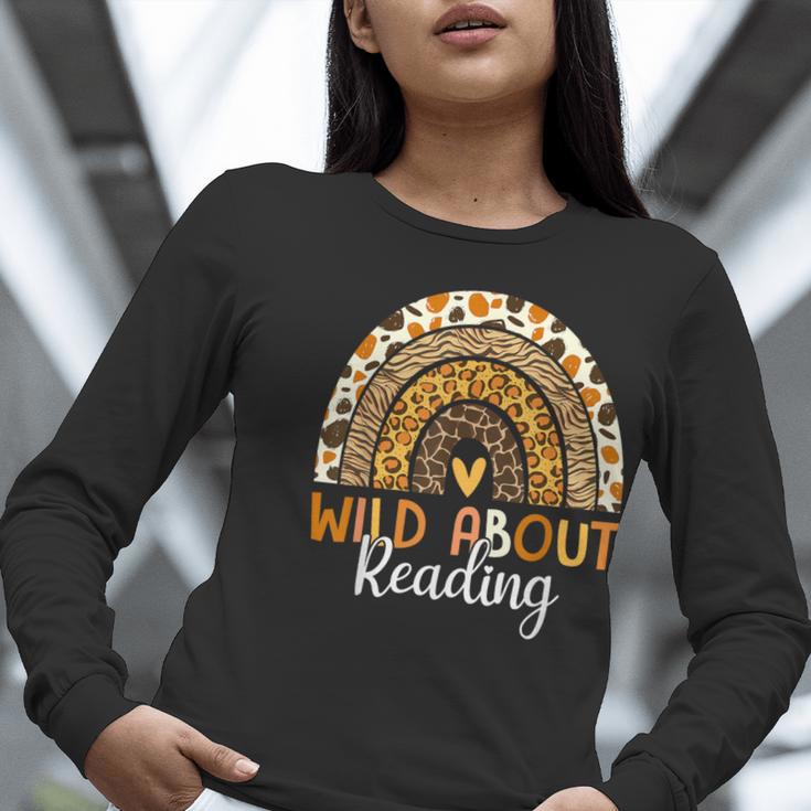 Wild About Reading Teacher Back To School Leopard Rainbow Women Long Sleeve T-Shirt, funny gift