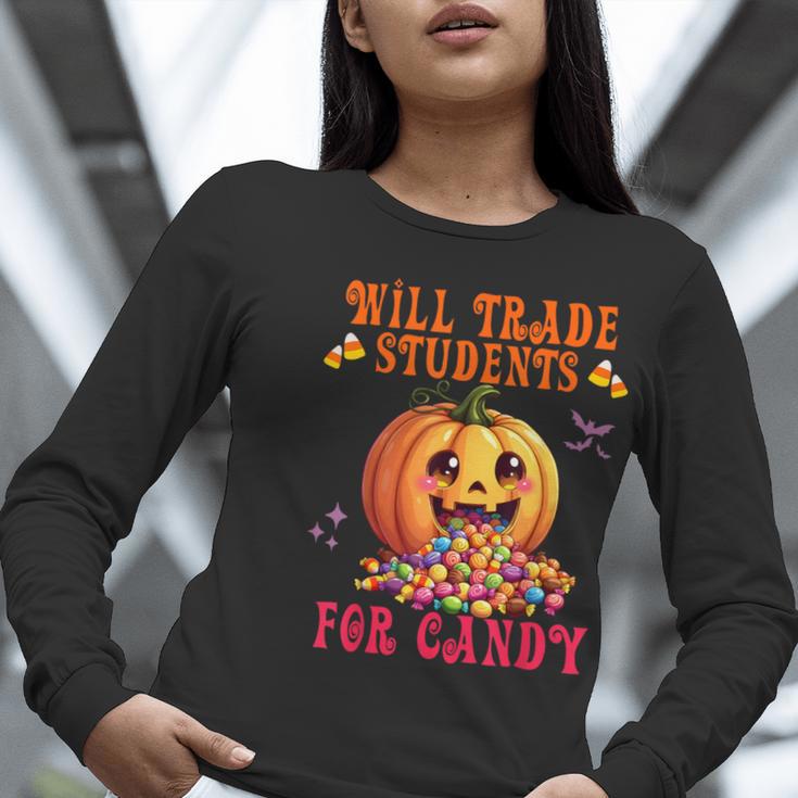 Will Trade Students For Candy Teacher Cute Halloween Pumpkin Women Long Sleeve T-Shirt, funny gift Will Trade Students For Candy Teacher Cute Halloween Pumpkin Women Long Sleeve T-Shirt, funny gift