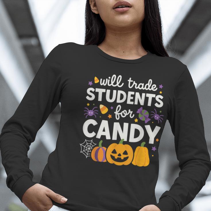 Will Trade Students For Candy Teacher Cute Halloween Women Long Sleeve T-Shirt, funny gift
