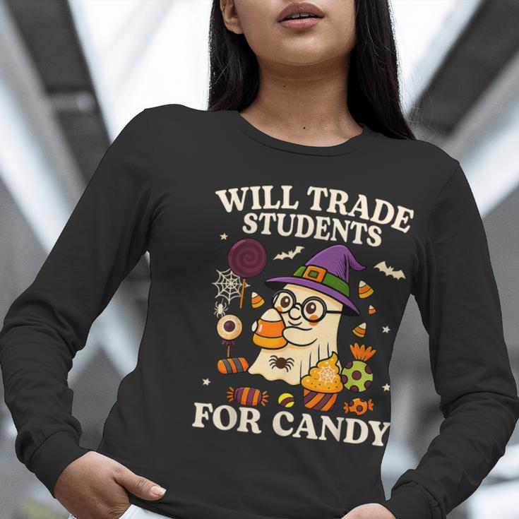 Will Trade Students For Candy Teacher Ghost Halloween Women Long Sleeve T-Shirt, funny gift Will Trade Students For Candy Teacher Ghost Halloween Women Long Sleeve T-Shirt, funny gift