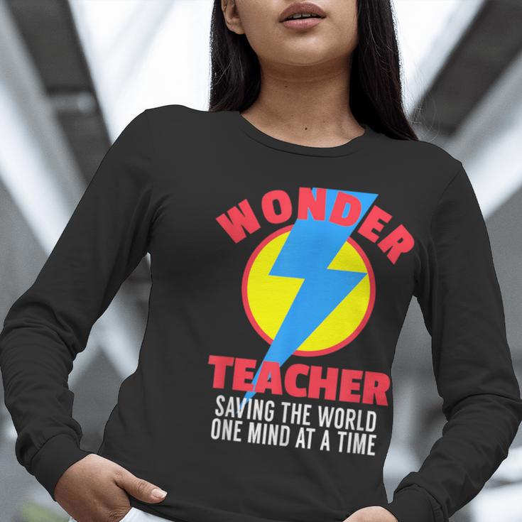 Wonder Teacher Costume Shirt Teacher Halloween Costume Tee Women Long Sleeve T-Shirt, funny gift