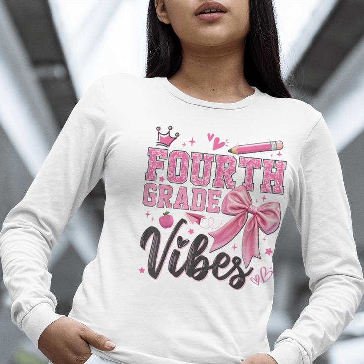 4th Fourth Grade Vibes Back To School Coquette Teacher Girl Women Long Sleeve T-Shirt, 4th Grade Teacher Shirts, funny gift 4th Fourth Grade Vibes Back To School Coquette Teacher Girl Women Long Sleeve T-Shirt, 4th Grade Teacher Shirts, funny gift