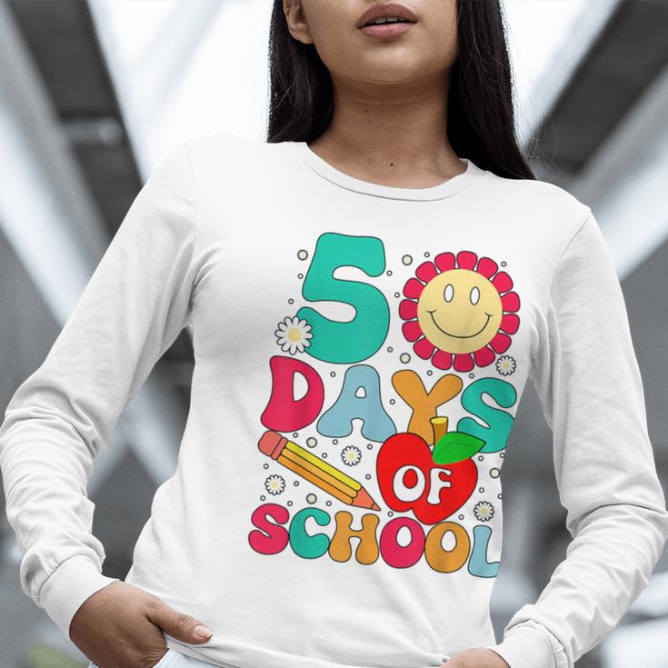 50 Days Of School Teacher Happy 50th Day Of School Kids Women Long Sleeve T-Shirt, funny gift 50 Days Of School Teacher Happy 50th Day Of School Kids Women Long Sleeve T-Shirt, funny gift