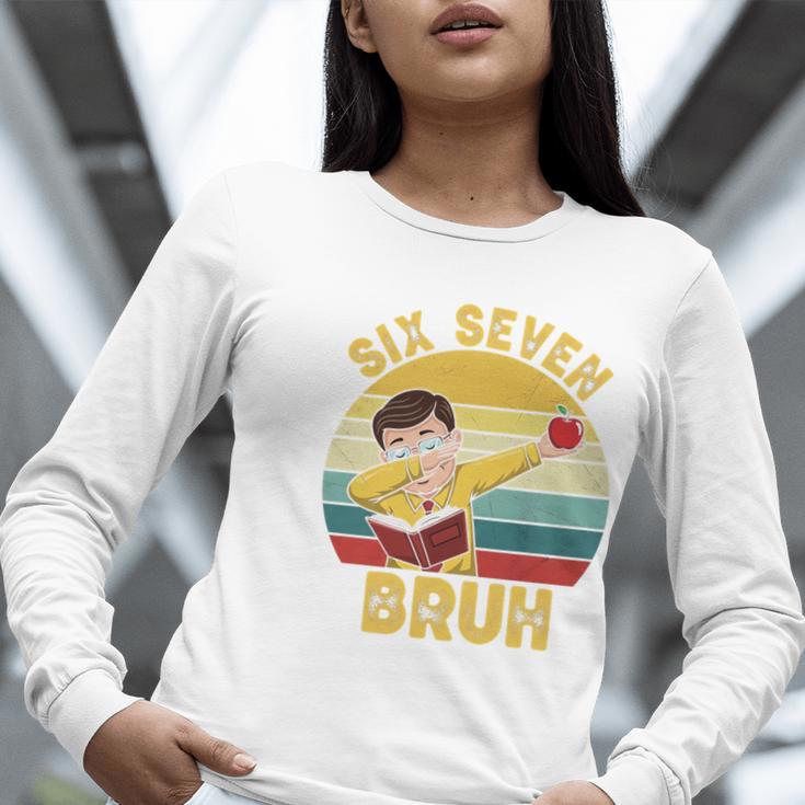 67 Meme Six Seven Bruh Retro Dabbing Teacher School Women Long Sleeve T-Shirt, funny gift