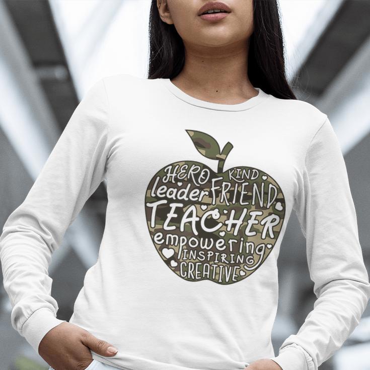 Apple Camoflauge Clothing Camo Student Teacher Cute School Women Long Sleeve T-Shirt, funny gift