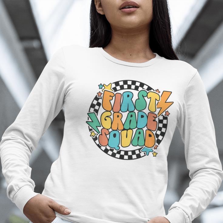 Back To School Groovy Teacher 1st First Grade Crew Squad Women Long Sleeve T-Shirt, Groovy Teacher Shirts, First Grade Teacher Shirts, funny gift